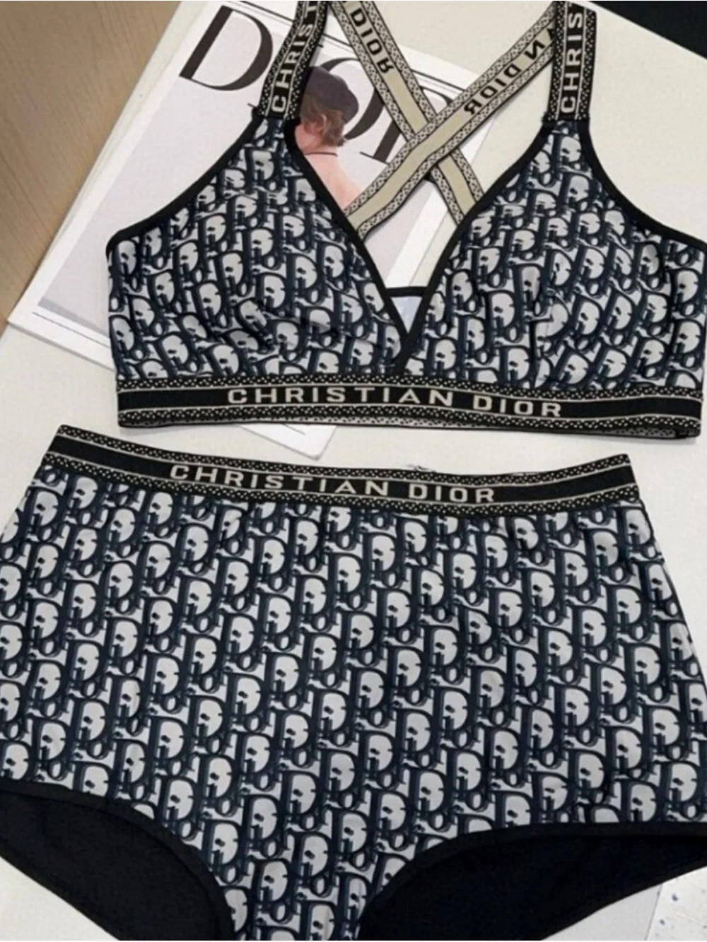 Christian Dior Black & White Logo Bralette Set